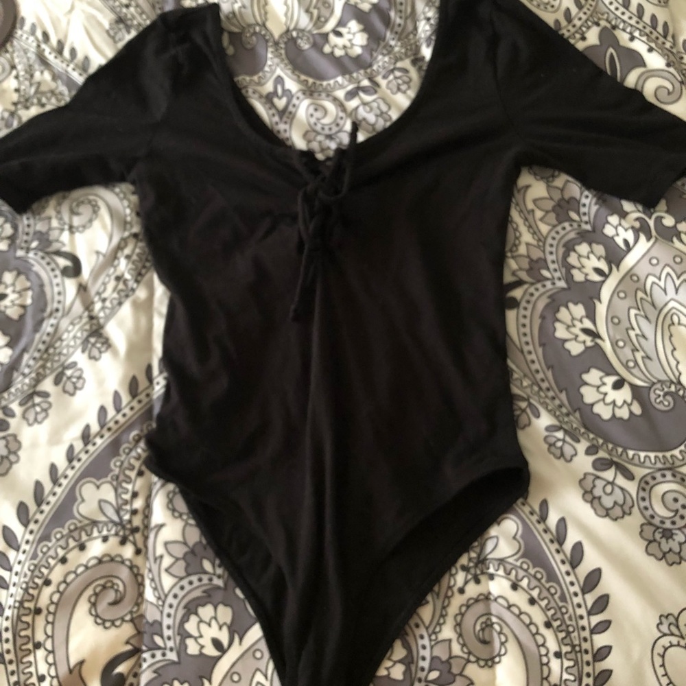 Black 1/4 Tie up body suit